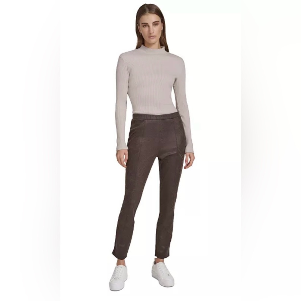 Andrew Marc Pintuck Skinny Faux Suede Pants in Walnut